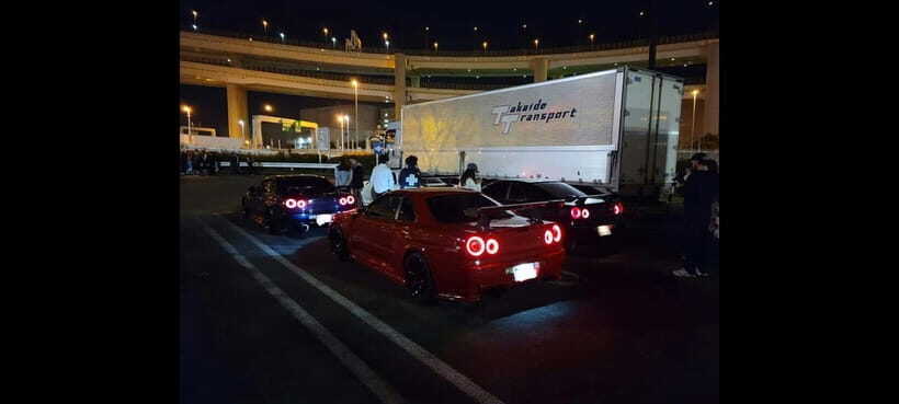 DaikokuPA:A private Daikoku tour in a customised R34! - Rainbow Bridge on the return: Tokyo’s skyline, seen from motion