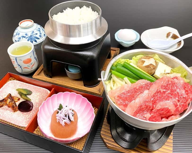 Fuji,Hakone Ropeway/Cruise/Shinkansen Ride w/lunch frm Tokyo - Sukiyaki Gozen lunch and Gin Shari Kamahan rice: the fuel stop