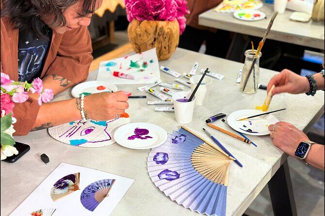 Japanese Fan Painting Workshop ~ in a Tokyo Flower Shop - Small Group Energy: Getting Help Without Being Overwhelmed